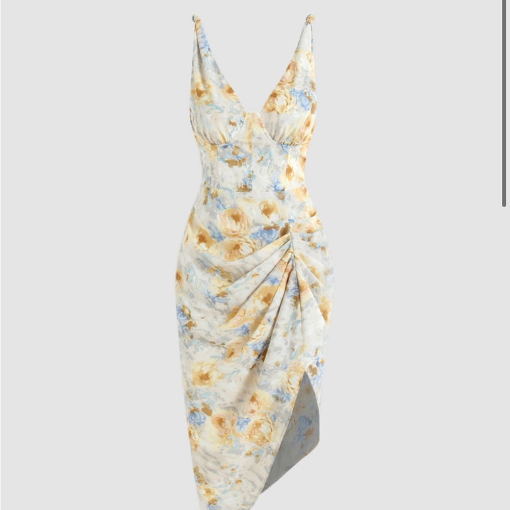 Cider Illusion Floral Ruched Midi Dress NWT!